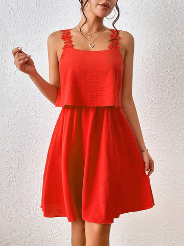 Ladies' Solid Color Spaghetti Strap Simple Dress
