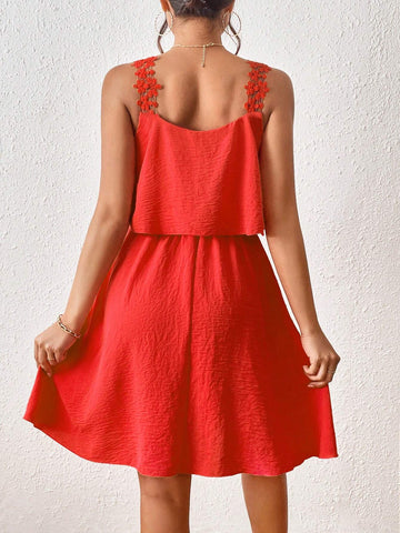 Ladies' Solid Color Spaghetti Strap Simple Dress