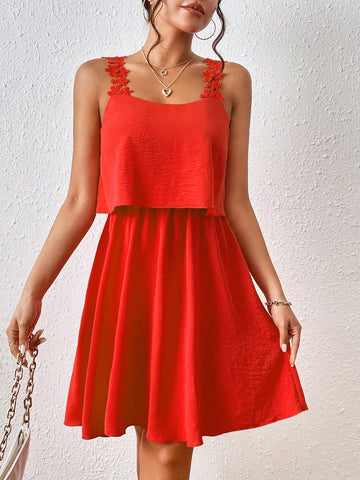 Ladies' Solid Color Spaghetti Strap Simple Dress
