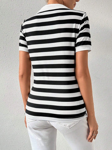 Frenchy Ladies' Striped Short Sleeve T-Shirt