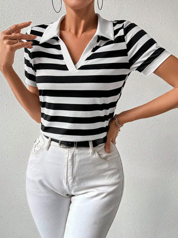Frenchy Ladies' Striped Short Sleeve T-Shirt