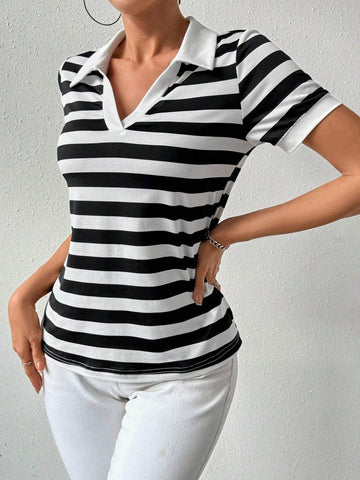 Frenchy Ladies' Striped Short Sleeve T-Shirt