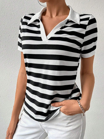 Frenchy Ladies' Striped Short Sleeve T-Shirt