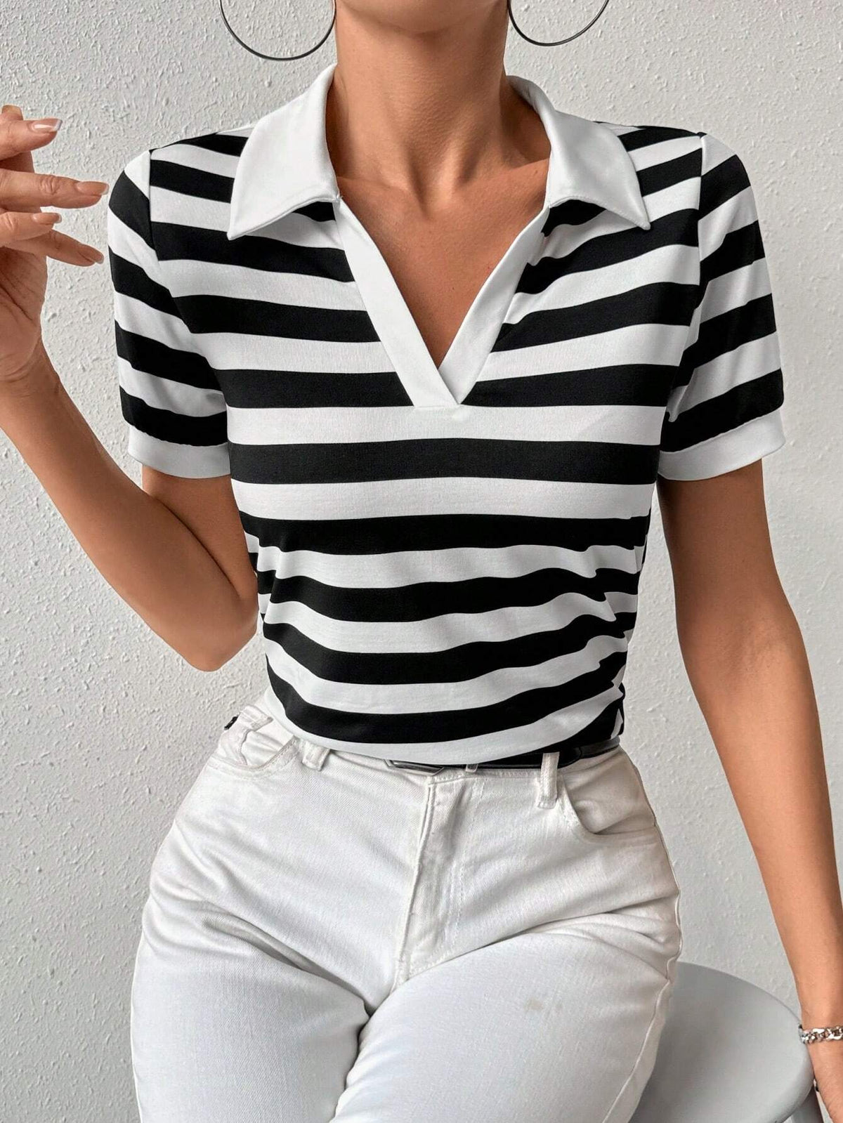 Frenchy Ladies' Striped Short Sleeve T-Shirt