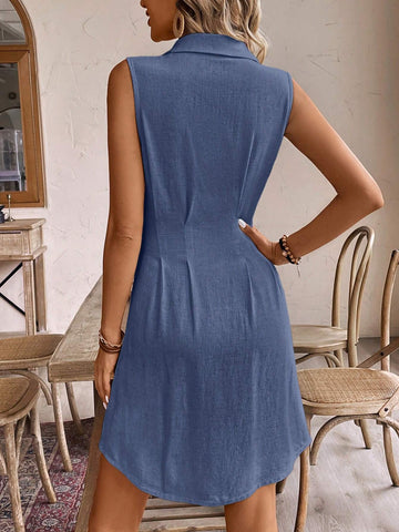 Ladies' Summer Linen Dress With Button Decoration