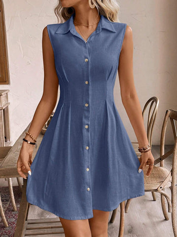 Ladies' Summer Linen Dress With Button Decoration