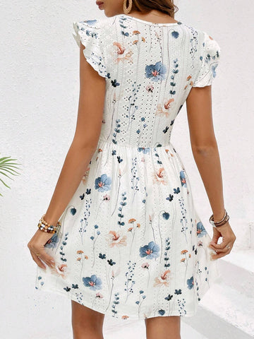 Ladies' Textured White Printed Lace Dress Date Night Dress Wedding Women Dresses,Back To