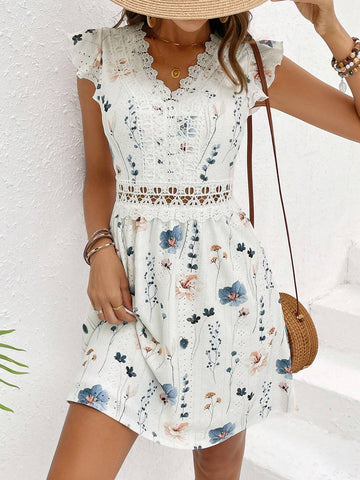 Ladies' Textured White Printed Lace Dress Date Night Dress Wedding Women Dresses,Back To