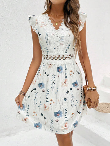 Ladies' Textured White Printed Lace Dress Date Night Dress Wedding Women Dresses,Back To