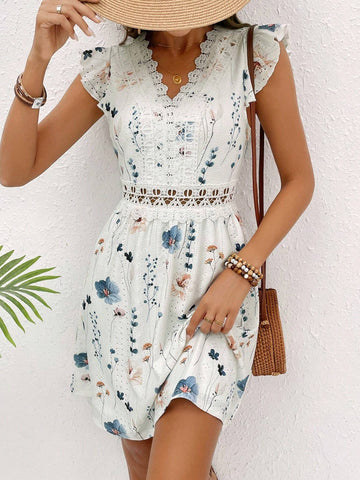 Ladies' Textured White Printed Lace Dress Date Night Dress Wedding Women Dresses,Back To