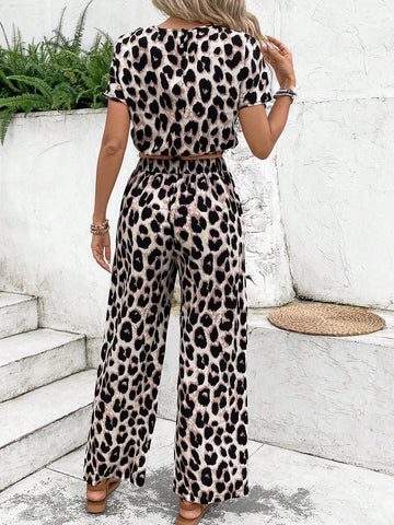 Leopard Print Batwing Sleeve Top & Pants