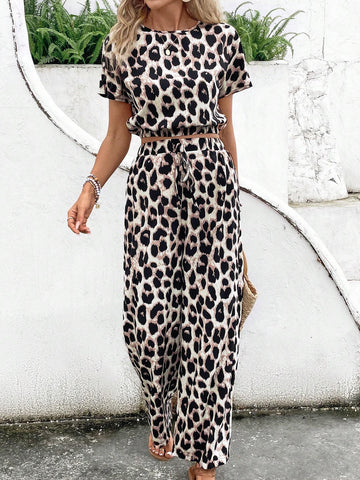 Leopard Print Batwing Sleeve Top & Pants