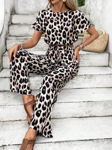 Leopard Print Batwing Sleeve Top & Pants