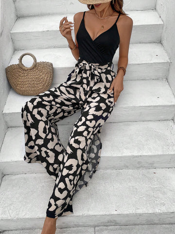 Leopard Print Split Side Cami Jumpsuit