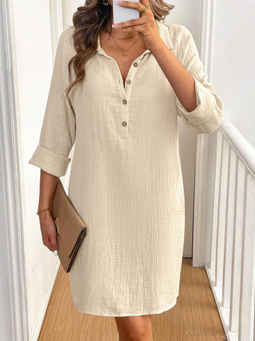Long Sleeve Cotton Shirt Collar Casual Dress