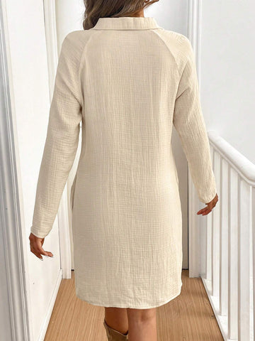 Long Sleeve Cotton Shirt Collar Casual Dress