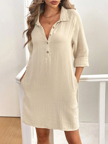 Long Sleeve Cotton Shirt Collar Casual Dress