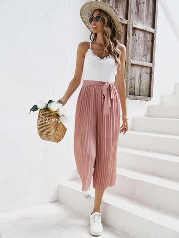 Patchwork Hollow Out Embroidered Wide Leg Jumpsuit