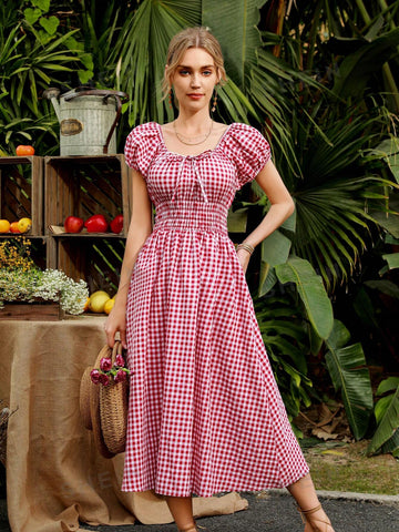 Plaid Print Waist Tie Dress