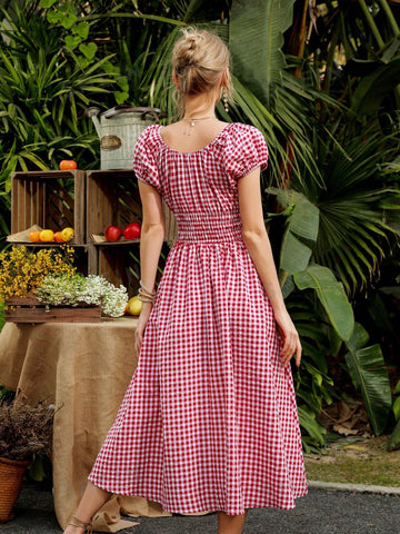 Plaid Print Waist Tie Dress