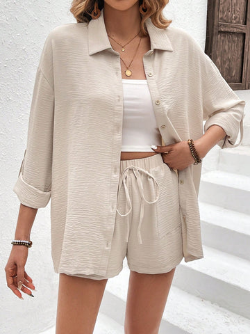 Plain Colored Casual Two-Piece Set