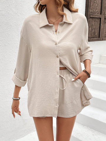 Plain Colored Casual Two-Piece Set