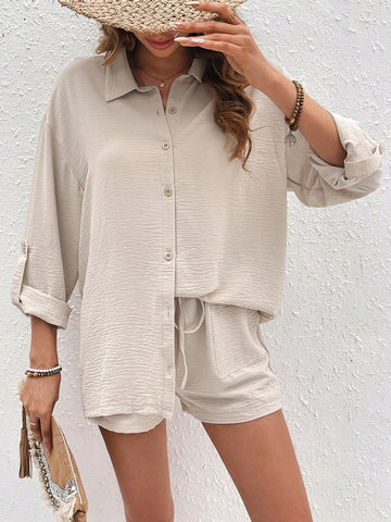 Plain Colored Casual Two-Piece Set