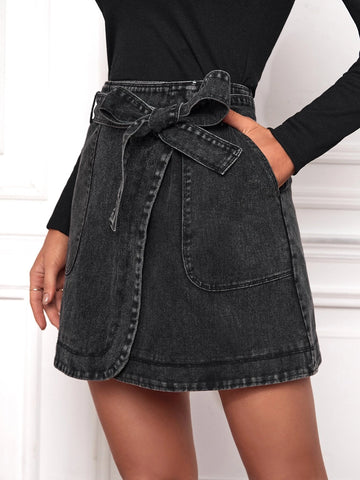 Frenchy Pocket Side Wrap Belted Skirt