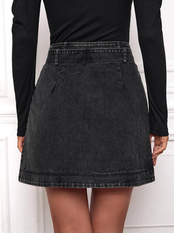 Frenchy Pocket Side Wrap Belted Skirt