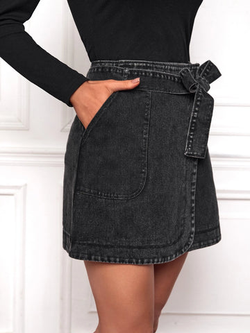 Frenchy Pocket Side Wrap Belted Skirt