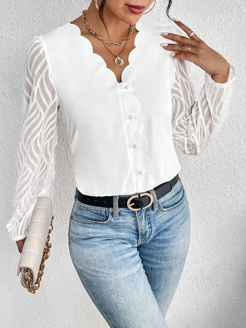 Puff Sleeve Scallop Trim Bodysuit