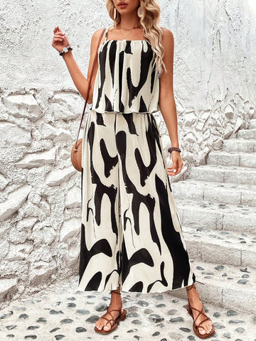 Random Print Loose Fit Casual 2pcs/Set Outfit