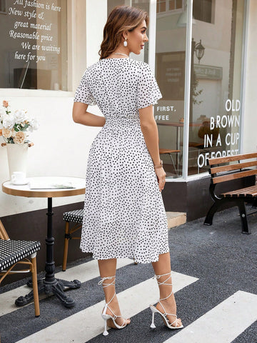 Random Print Polka Dot Short Sleeve Women's Dress