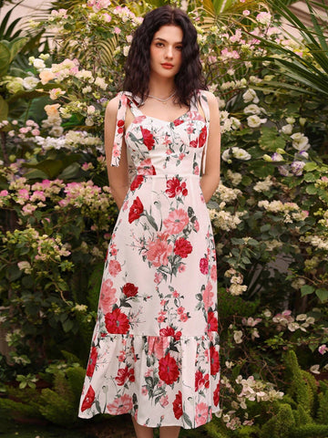 Random Printed Knot Front Sleeveless Dress