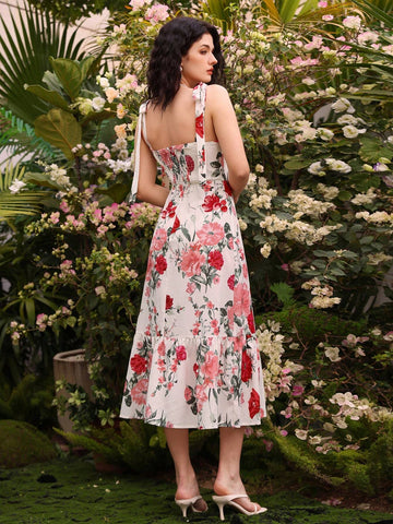 Random Printed Knot Front Sleeveless Dress