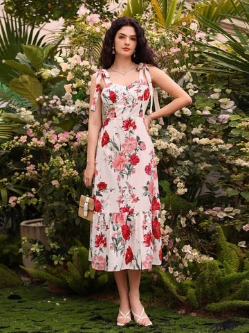 Random Printed Knot Front Sleeveless Dress