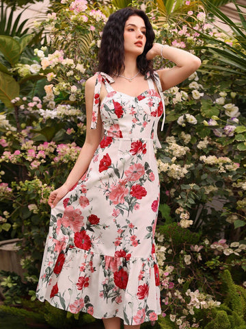 Random Printed Knot Front Sleeveless Dress