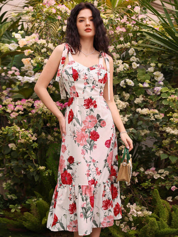 Random Printed Knot Front Sleeveless Dress