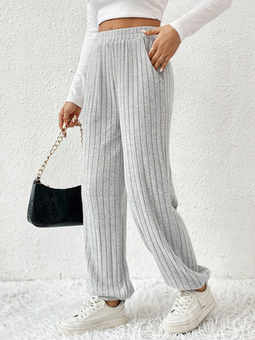 Frenchy Ribbed Knit Jogger Pants With Slanted Pockets