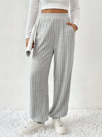 Frenchy Ribbed Knit Jogger Pants With Slanted Pockets