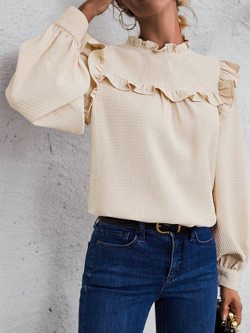 Ruffle Trim Lantern Sleeve Blouse