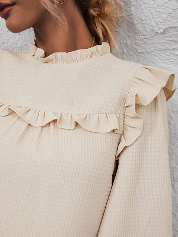Ruffle Trim Lantern Sleeve Blouse