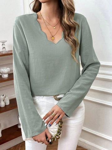 Scallop Trim Blouse