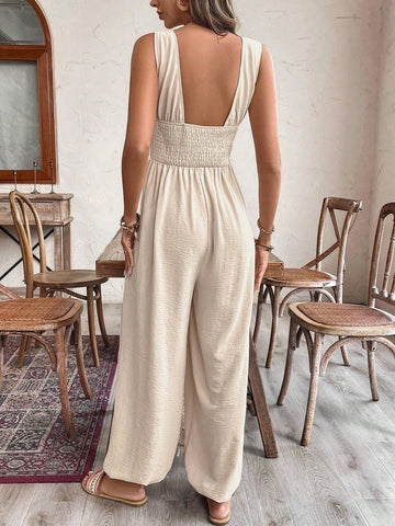 Milkmaid Ruched Bust Contrast Lace Wide Leg Jumpsuit