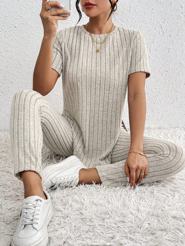 Short Sleeve Split Side T-Shirt And Leggings Two Piece Set
