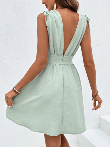 Shoulder Tie Waist A-Line Dress
