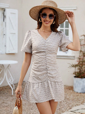 Frenchy Small Floral Print Pleated Dress
