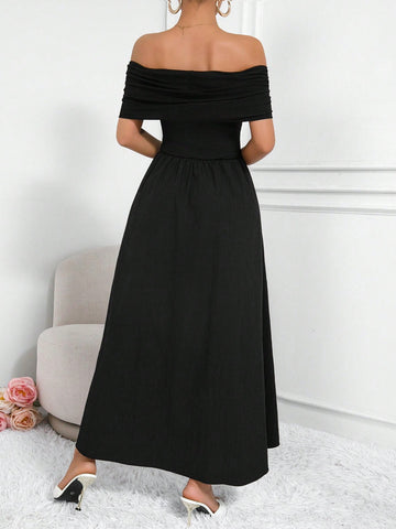 Frenchy Solid Color One Shoulder Dress
