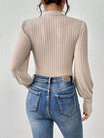 Solid Color Ribbed Long Sleeve Bodysuit