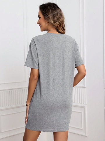 Solid Color Split Hem T-Shirt Dress